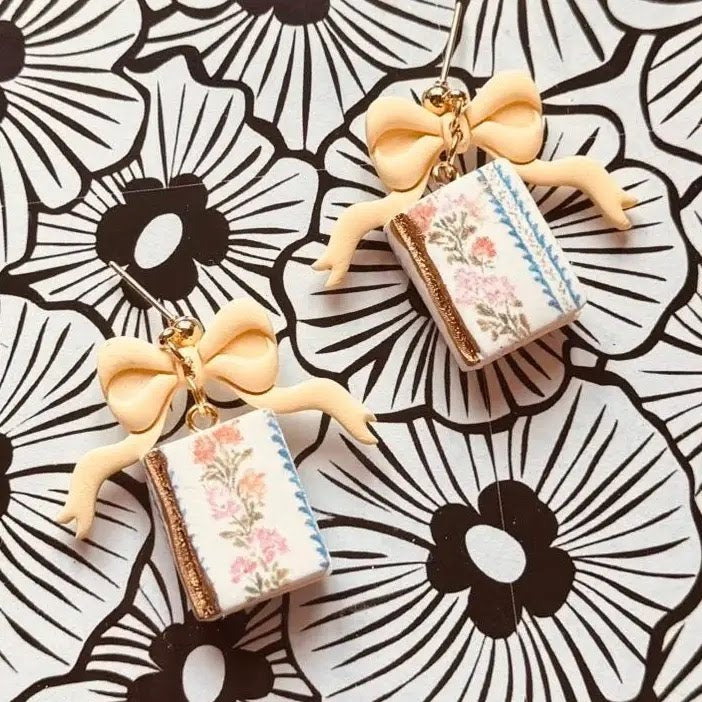 Yellow Books with Bows | Polymer Clay Earrings