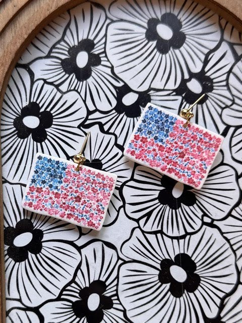 Floral American Flag | Polymer Clay Earrings