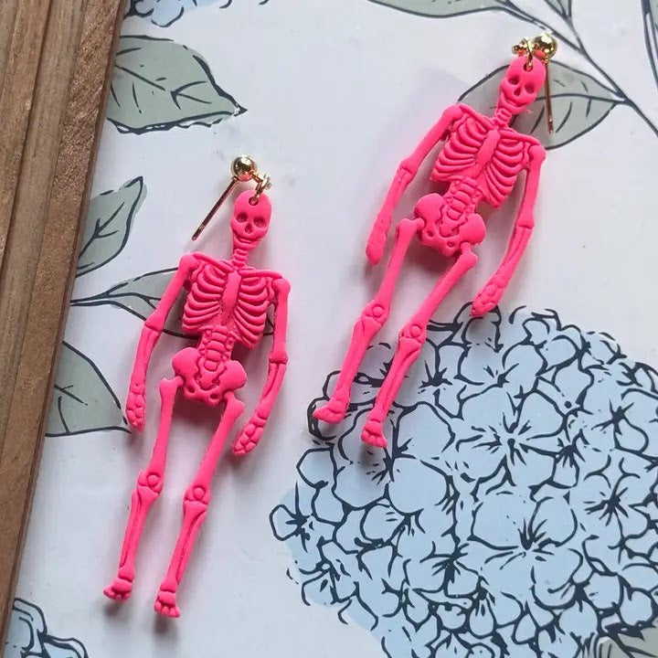 Hot Pink Skeletons | Polymer Clay Earrings