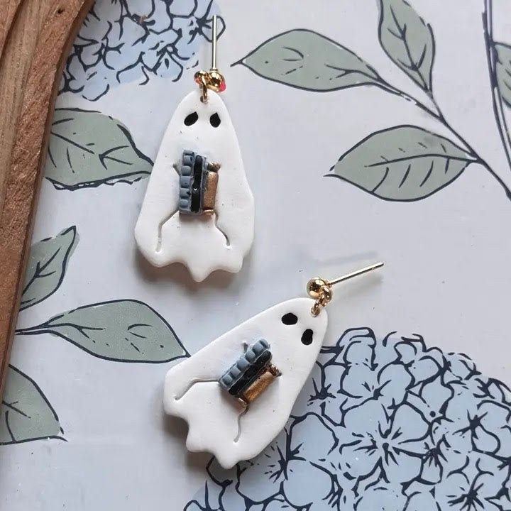 Ghosts Holding Books | Polymer Clay Earrings