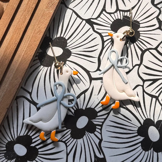 Geese with Blue Bows | Polymer Clay Earrings