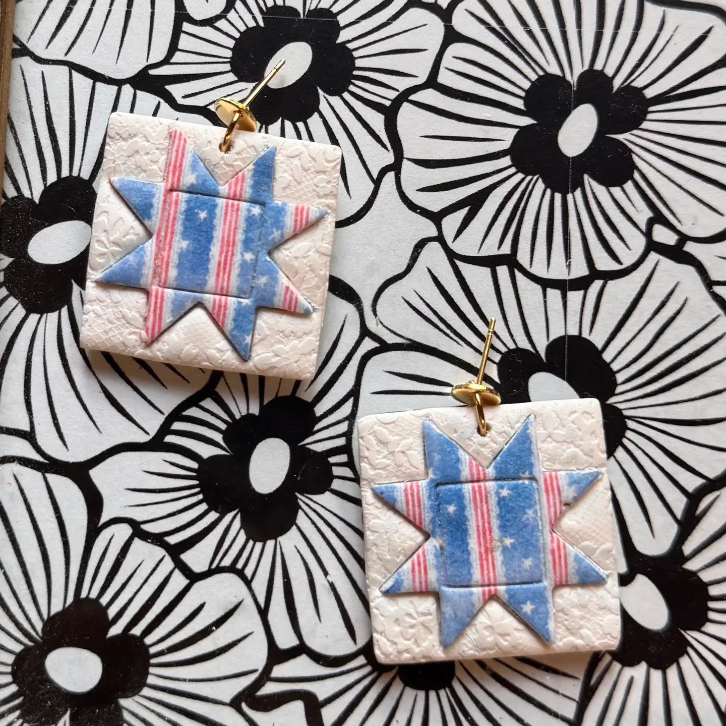 Red White & Blue Quilt | Polymer Clay Earrings
